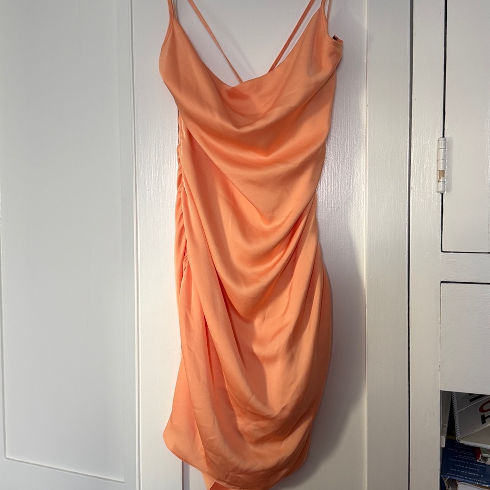 Ramy Brook Coral Strapless Dress. Orange slip